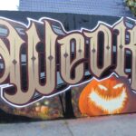 Typograffiti - Schriftzug Weok mit Kürbis zur Helloween