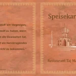 WEOK DESIGN DENNIS PAUL in Berlin - Speisekarte Restaurant Taj Mahal